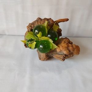 Vintage Lucite Green Grapes Cluster Drift Burl Wood Sculpture MCM